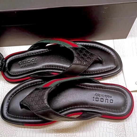 💋Rare Gucci Leather Thong Slide 'Black' 268670 A9LA0 1061 (G8.5) NWOB - Picture 8 of 15